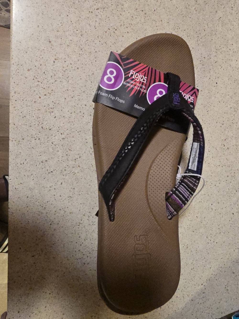 Flojos Brown Footbed Flip Flops with Black & Purple Accent Strap